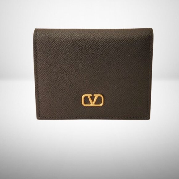 VALENTINO COMPACT VLOGO SIGNATURE BLACK GRAINY CALFSKIN WALLET - Picture 2 of 7